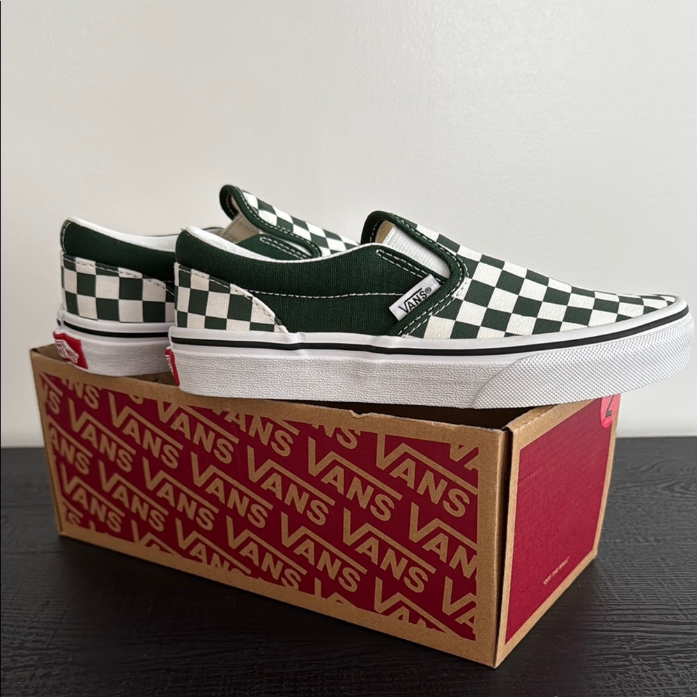 Vans Classic Green and White Checkered Slip-Ons